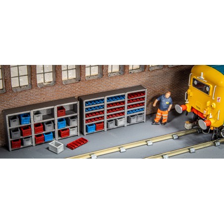 Workshop Shelving with Euro and Tote Storage Containers - OO Gauge